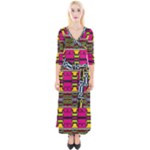 Pink yellow green shapes                                                       Quarter Sleeve Wrap Maxi Dress