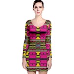 Pink yellow green shapes                                                       Long Sleeve Velvet Bodycon Dress