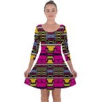 Pink yellow green shapes                                                      Quarter Sleeve Skater Dress