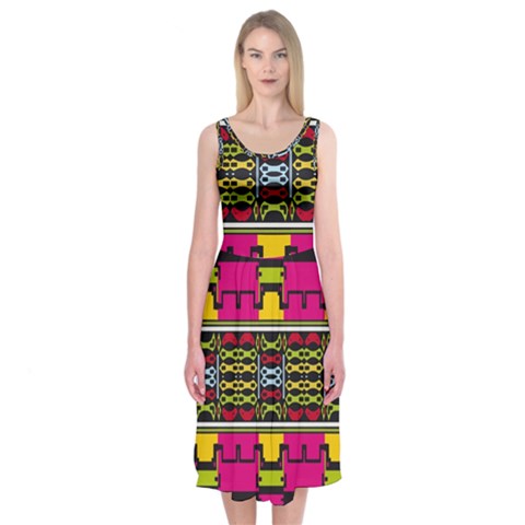 Pink yellow green shapes                                                      Midi Sleeveless Dress from ArtsNow.com