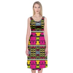 Pink yellow green shapes                                                      Midi Sleeveless Dress from ArtsNow.com