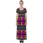 Pink yellow green shapes                                                      High Waist Short Sleeve Maxi Dress