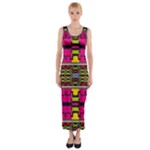 Pink yellow green shapes                                                       Fitted Maxi Dress