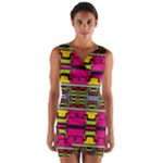Pink yellow green shapes                                                          Wrap Front Bodycon Dress