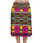 Pink yellow green shapes                                                    Velvet Flared Midi Skirt