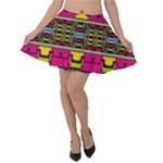 Pink yellow green shapes                                                      Velvet Skater Skirt