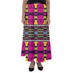 Pink yellow green shapes                                                     Flared Maxi Skirt