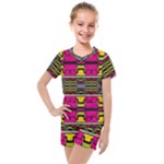 Pink yellow green shapes                                                       Kids  Mesh Tee and Shorts Set