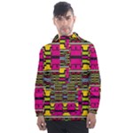 Pink yellow green shapes                                                      Men s Front Pocket Pullover Windbreaker