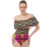 Pink yellow green shapes                                                           Off Shoulder Velour Bodysuit