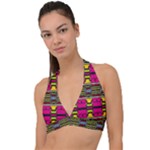 Pink yellow green shapes                                                    Halter Plunge Bikini Top