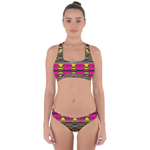 Pink yellow green shapes                                                      Cross Back Hipster Bikini Set from ArtsNow.com