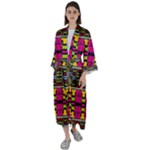 Pink yellow green shapes                                                  Maxi Satin Kimono