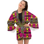 Pink yellow green shapes                                                    Long Sleeve Kimono
