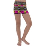 Pink yellow green shapes                                                       Kids  Lightweight Velour Yoga Shorts