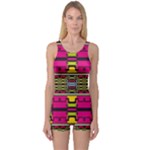 Pink yellow green shapes                                                       Women s Boyleg One Piece Swimsuit