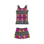 Pink yellow green shapes                                                      Kid s Boyleg Swimsuit