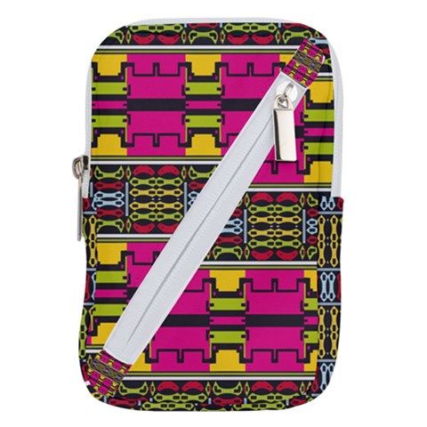 Pink yellow green shapes                                                    Belt Pouch Bag (Large) from ArtsNow.com