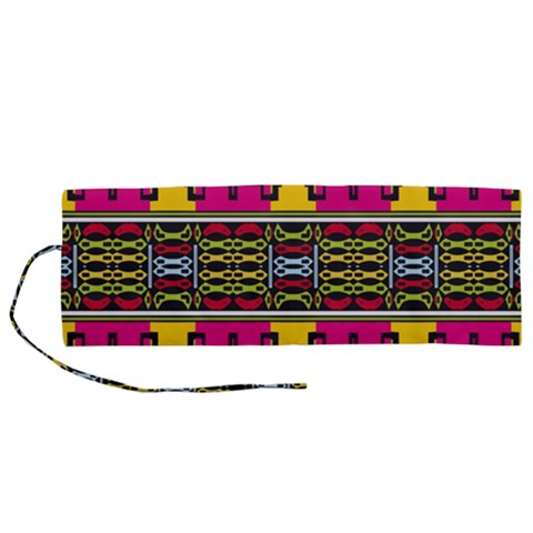 Pink yellow green shapes                                                    Roll Up Canvas Pencil Holder (M) from ArtsNow.com