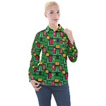 Rectangles on a green background                                                       Women s Long Sleeve Pocket Shirt