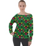 Rectangles on a green background                                                      Off Shoulder Long Sleeve Velour Top