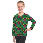 Rectangles on a green background                                                     Kids  Long Mesh Tee