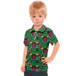 Rectangles on a green background                                                      Kids  Polo Tee