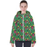 Rectangles on a green background                                                       Women s Hooded Puffer Jacket