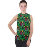 Rectangles on a green background                                                      Mock Neck Chiffon Sleeveless Top