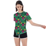 Rectangles on a green background                                                         Asymmetrical Short Sleeve Sports Tee