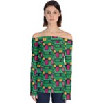 Rectangles on a green background                                                     Off Shoulder Long Sleeve Top