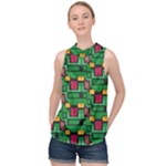 Rectangles on a green background                                                         High Neck Satin Top