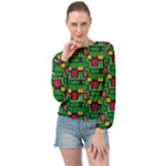Rectangles on a green background                                                       Banded Bottom Chiffon Top
