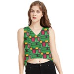 Rectangles on a green background                                                        V-Neck Cropped Tank Top