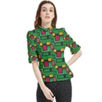 Rectangles on a green background                                                       Frill Neck Blouse