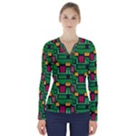 Rectangles on a green background                                                         V-Neck Long Sleeve Top