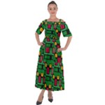 Rectangles on a green background                                                           Shoulder Straps Boho Maxi Dress