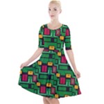 Rectangles on a green background                                                           Quarter Sleeve A-Line Dress