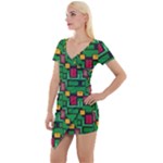 Rectangles on a green background                                                      Short Sleeve Asymmetric Mini Dress