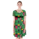 Rectangles on a green background                                                            Short Sleeve V-neck Flare Dress