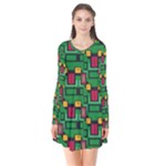 Rectangles on a green background                                                       Long Sleeve V-neck Flare Dress
