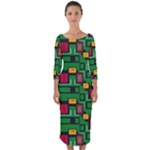 Rectangles on a green background                                                          Quarter Sleeve Midi Bodycon Dress