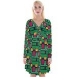 Rectangles on a green background                                                           Long Sleeve Front Wrap Dress
