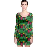 Rectangles on a green background                                                        Long Sleeve Bodycon Dress
