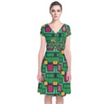 Rectangles on a green background                                                        Short Sleeve Front Wrap Dress