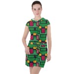 Rectangles on a green background                                                                       Drawstring Hooded Dress