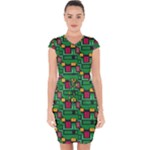 Rectangles on a green background                                                       Capsleeve Drawstring Dress