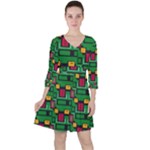 Rectangles on a green background                                                        Quarter Sleeve Ruffle Waist Dress
