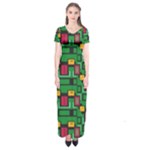 Rectangles on a green background                                                        Short Sleeve Maxi Dress