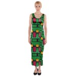Rectangles on a green background                                                        Fitted Maxi Dress